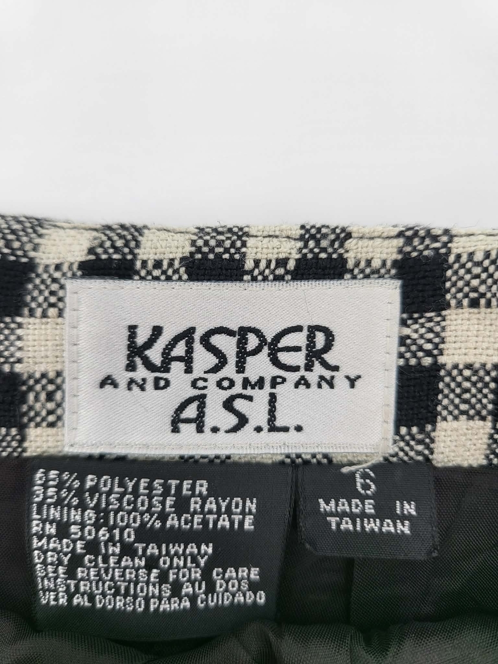 Kasper and Company A.S.L. Black and Cream Check Skirt